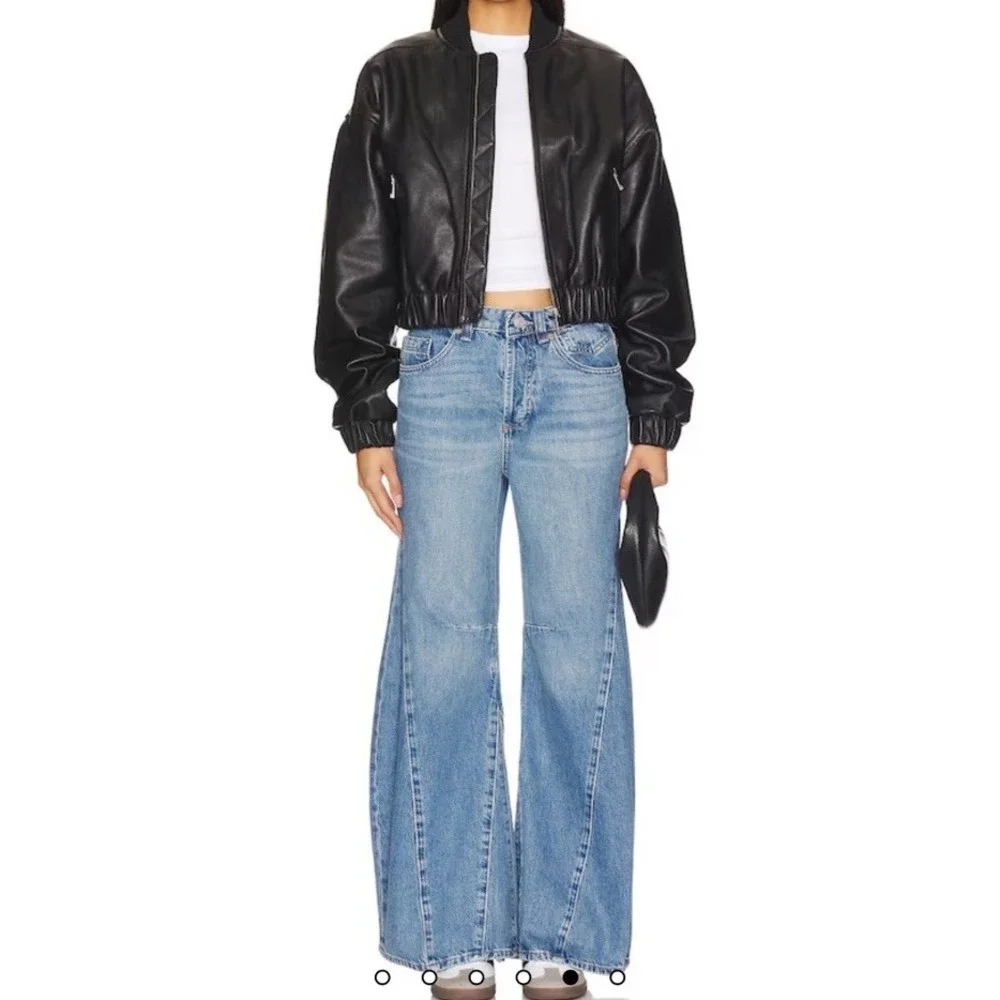 We The Free Eden High Rise Slouchy Wide Leg Jeans Womens 27 Blue Button Fly Boho